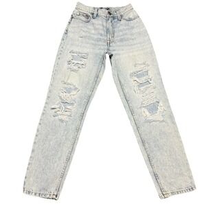 Aeropostale Mom Jeans Women's 26 Blue Denim Distressed Light Wash High Rise